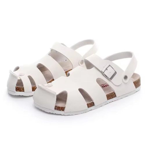 Casual Buckle Cork Sandals "White"