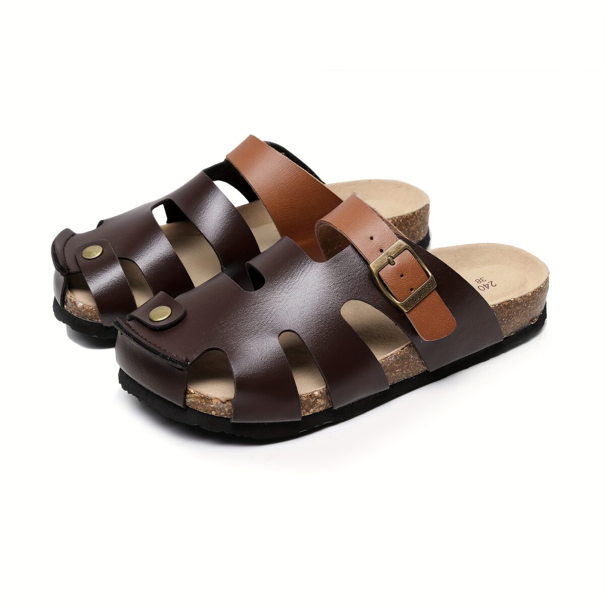 Casual Buckle Cork Sandals "Brown"