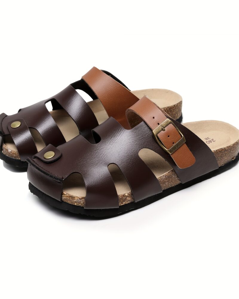 Casual Buckle Cork Sandals "Brown"