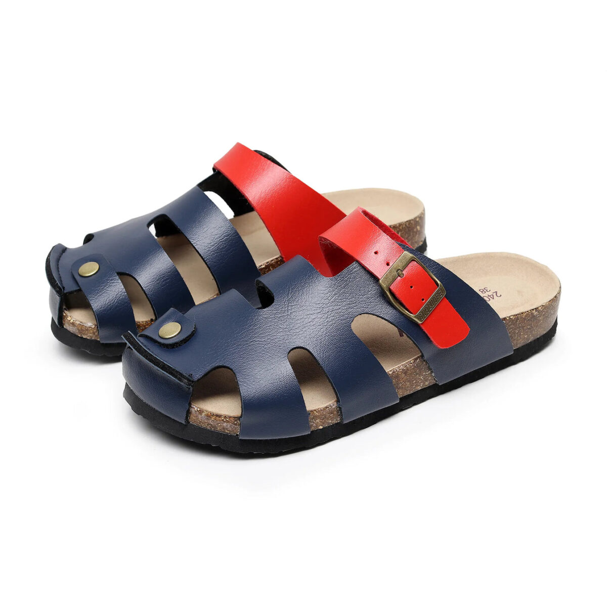Casual Buckle Cork Sandals "Blue / Red"