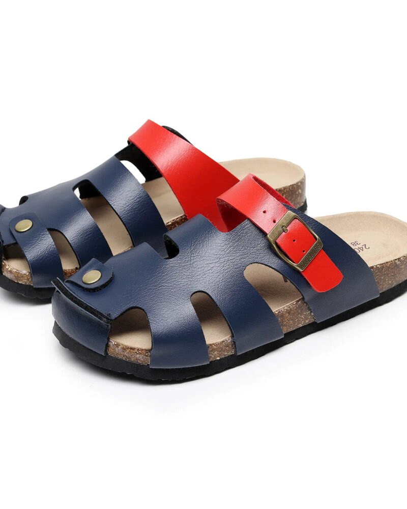 Casual Buckle Cork Sandals "Blue / Red"
