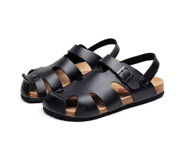 Casual Buckle Cork Sandals "Black"